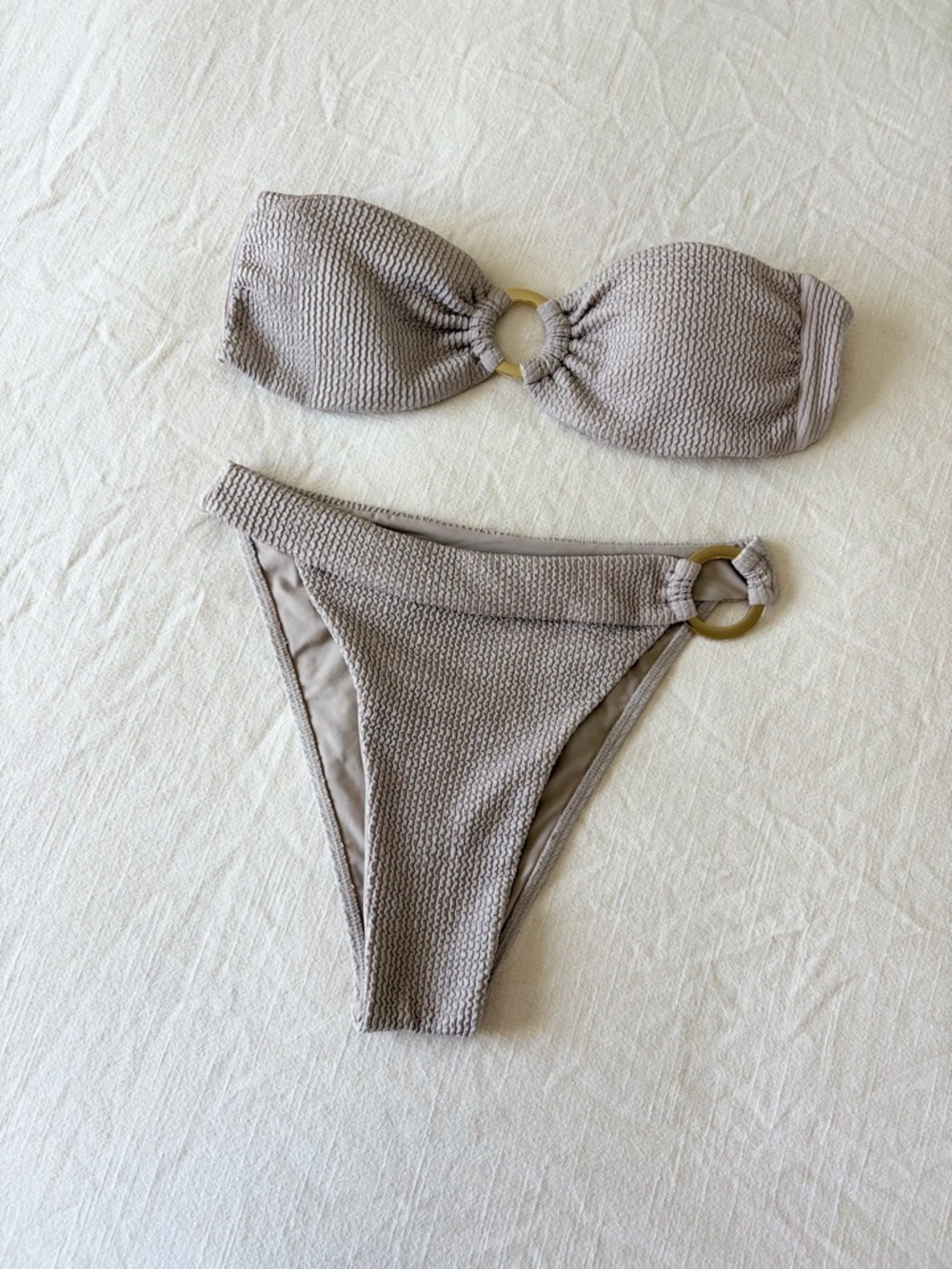 Monday Swimwear | Taupe Bandeau Bikini Set with Ring Detail